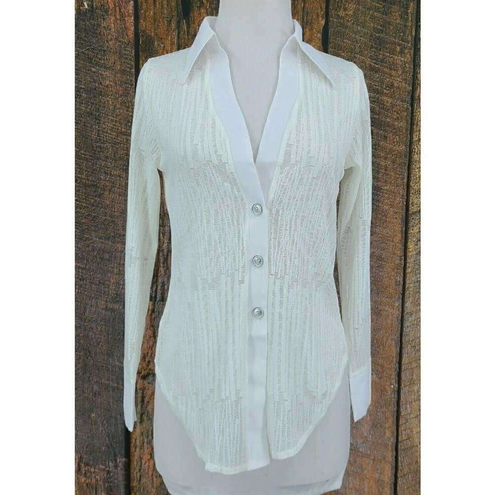 NWOT For Love & Lemons Skivvies Sheer Blouse Womens S White LS Top